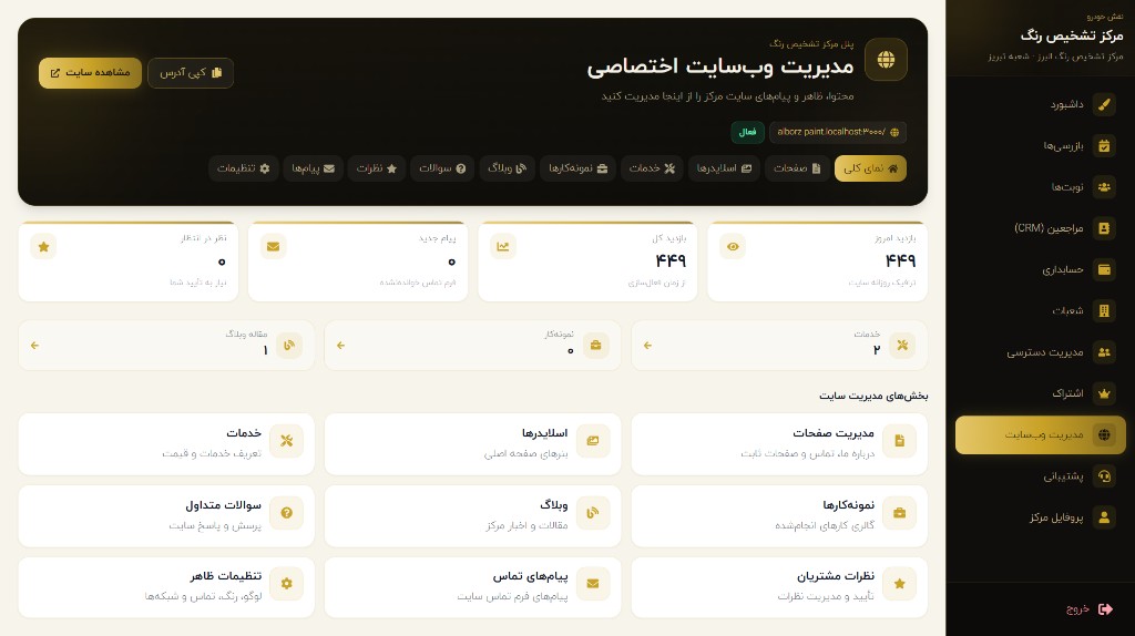 مدیریت وب‌سایت اختصاصی مرکز تشخیص رنگ — نسخه وب